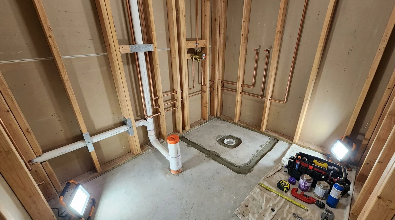 Bathroom rough-in plumbing during remodel by Johns Plumbing LLC in Joseph City