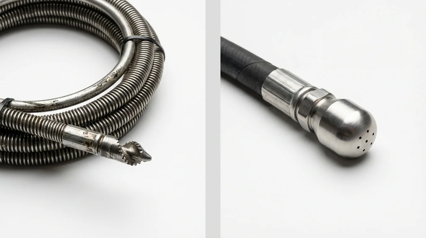 Drain snake cable and hydro jetting nozzle used for drain cleaning in Joseph City, AZ