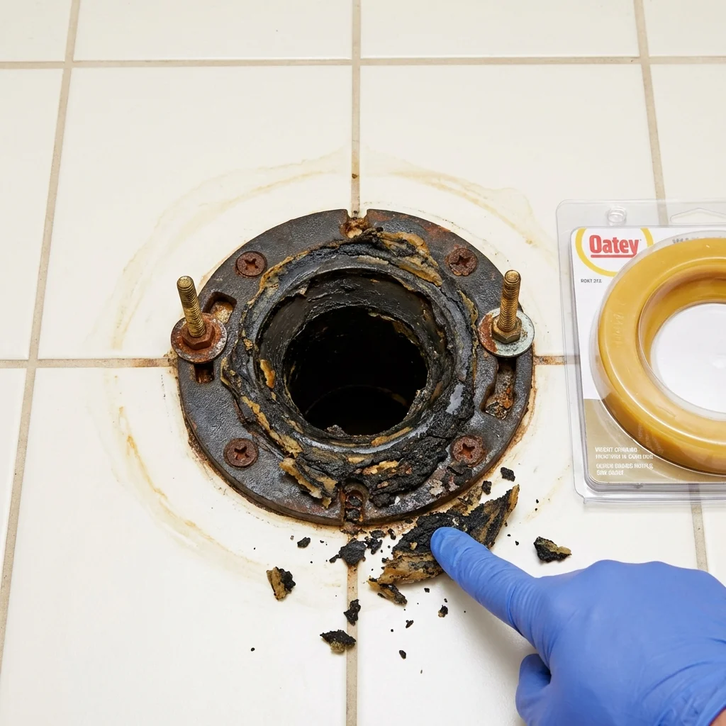 Failed wax ring showing water seepage at the base of a toilet in a Joseph City, AZ home