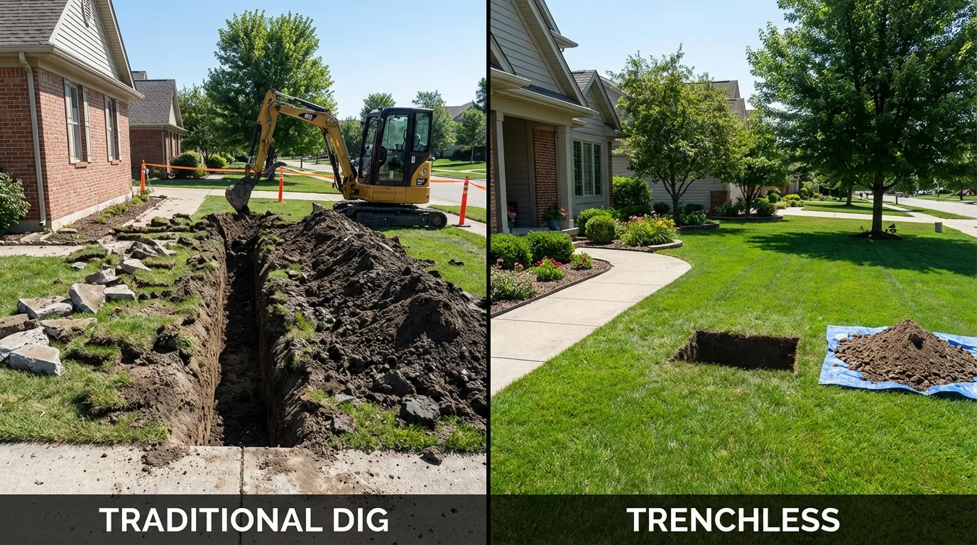 Trenchless sewer repair with minimal yard damage versus traditional excavation in Joseph City, AZ